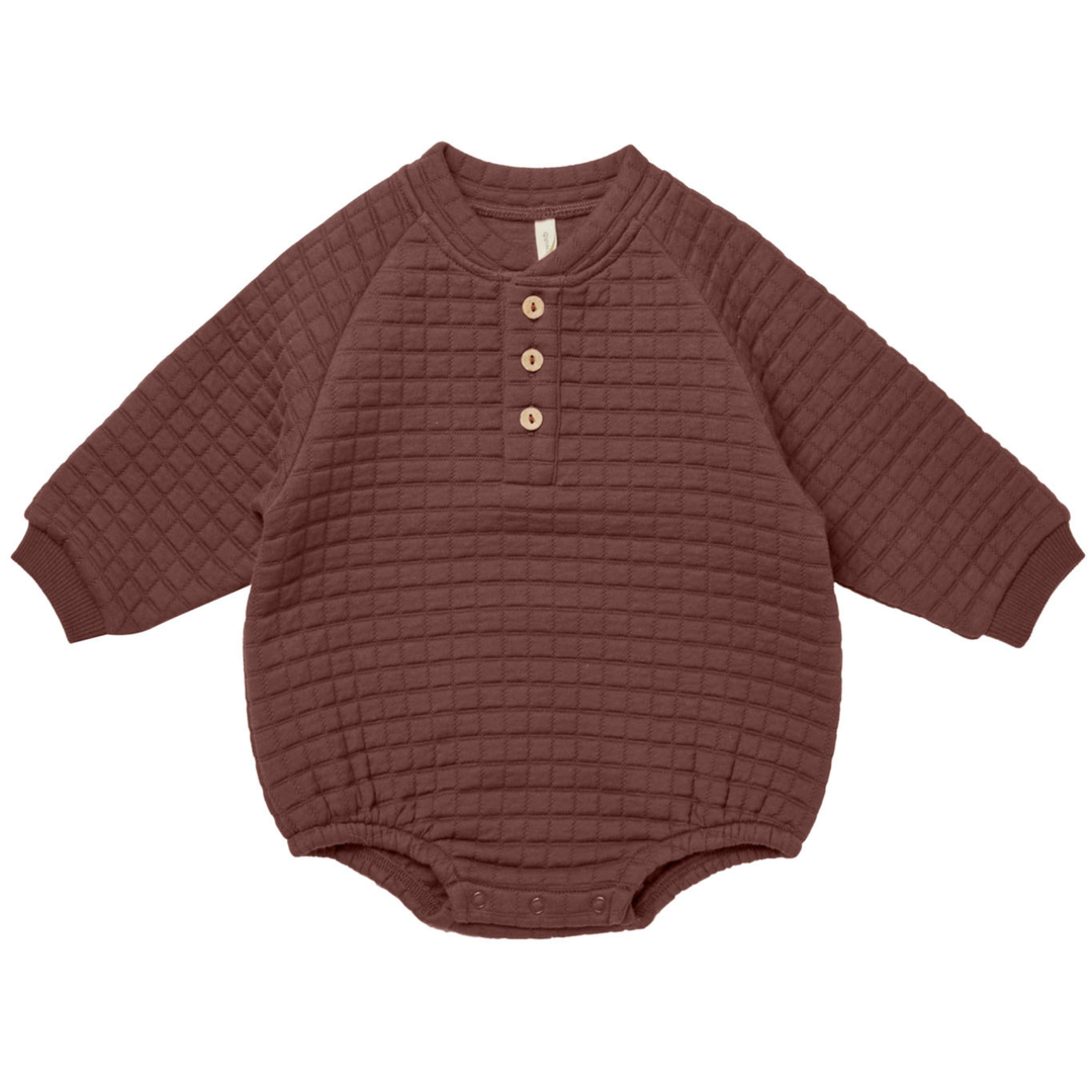 Quincy Mae - Quilted Henley Bubble Romper in Plum (6-12mo)
