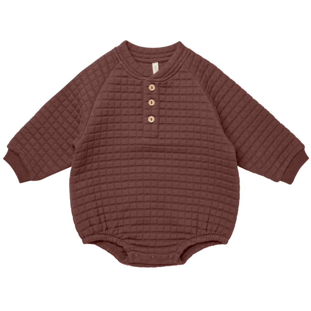 Quincy Mae - Quilted Henley Bubble Romper in Plum