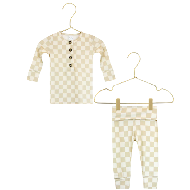 Lou Lou & Co infant two piece set in cream and tan checks