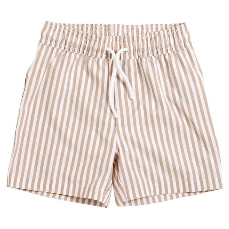 Petit Lem - Striped Swim Shorts in Taupe (3 and 6)