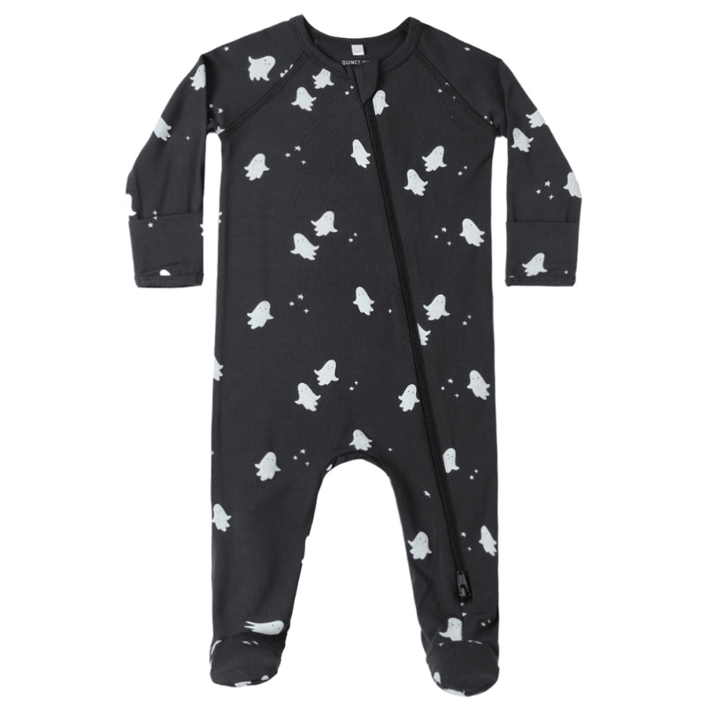 Quincy Mae - Ghosts Bamboo Zip Footie in Black