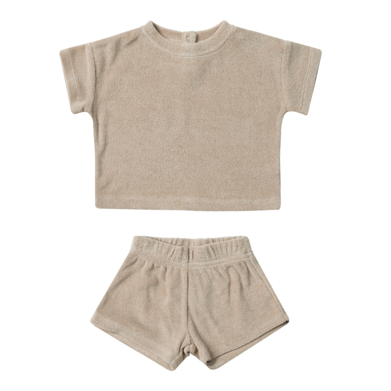 Quincy Mae - Terry Tee and Shorts Set in Oat