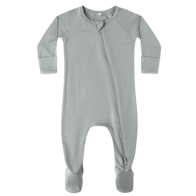 Quincy Mae - Bamboo Zip Footie in Steel Blue