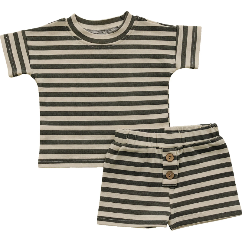 Mebie Baby - Short Set in Charcoal Stripes (6-12mo)