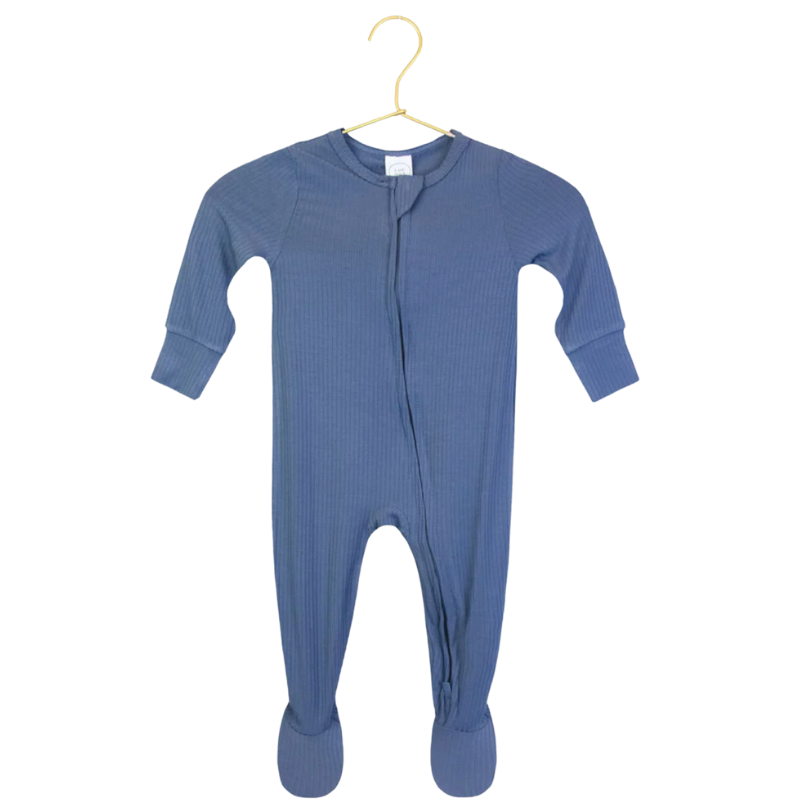 Lou Lou & Co - Harrison Ribbed Zipper Footies in Blue (12-24mo)