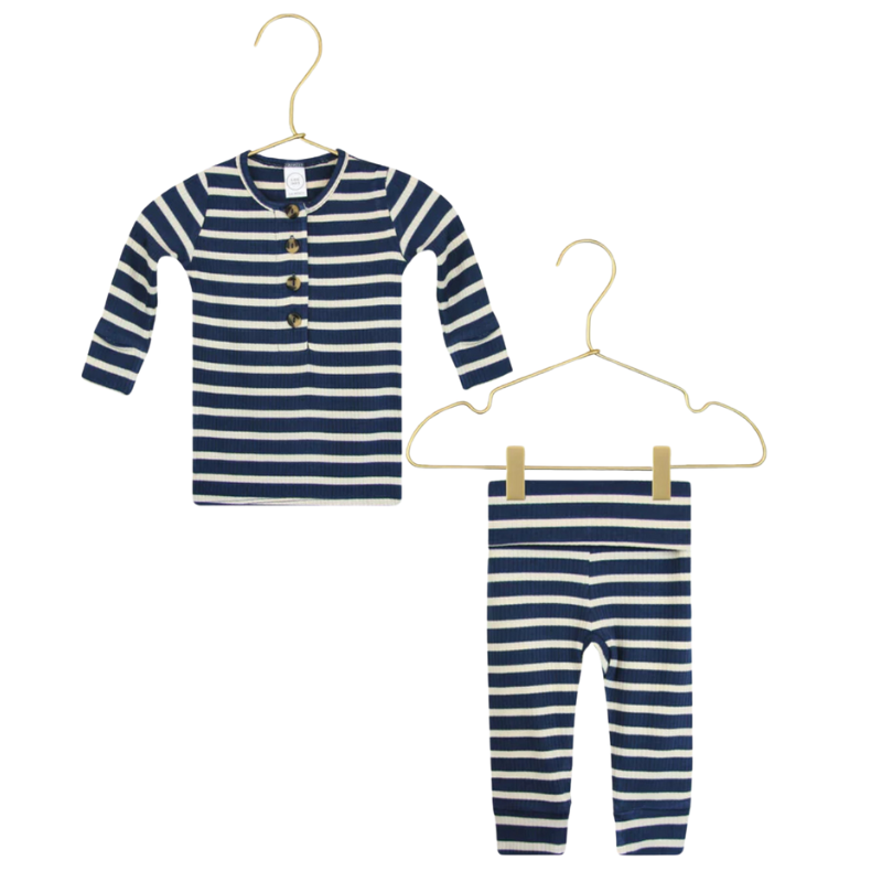 Lou Lou & Co - Infant Jack Ribbed Top + Bottom Set in Navy Stripes