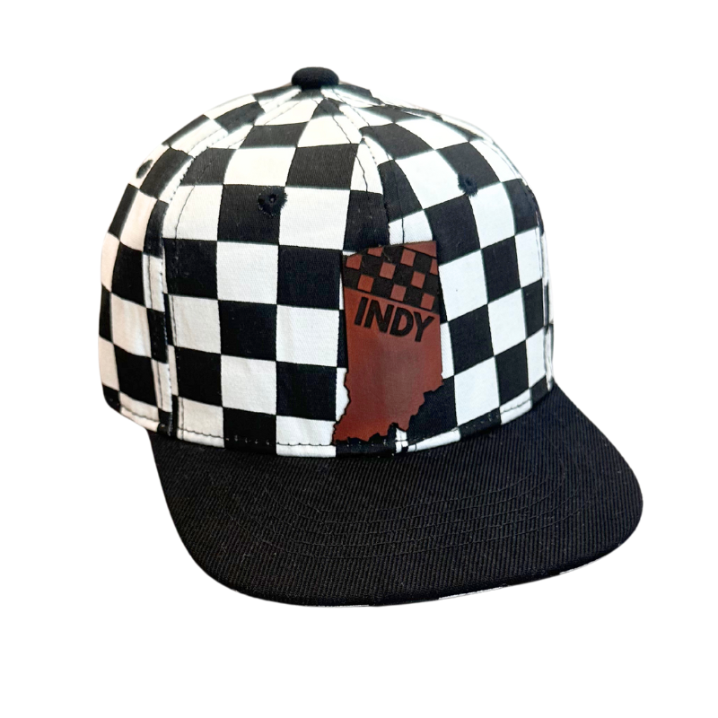 Left Grain - INDY Checkers Leather Patch on Checkered Hat