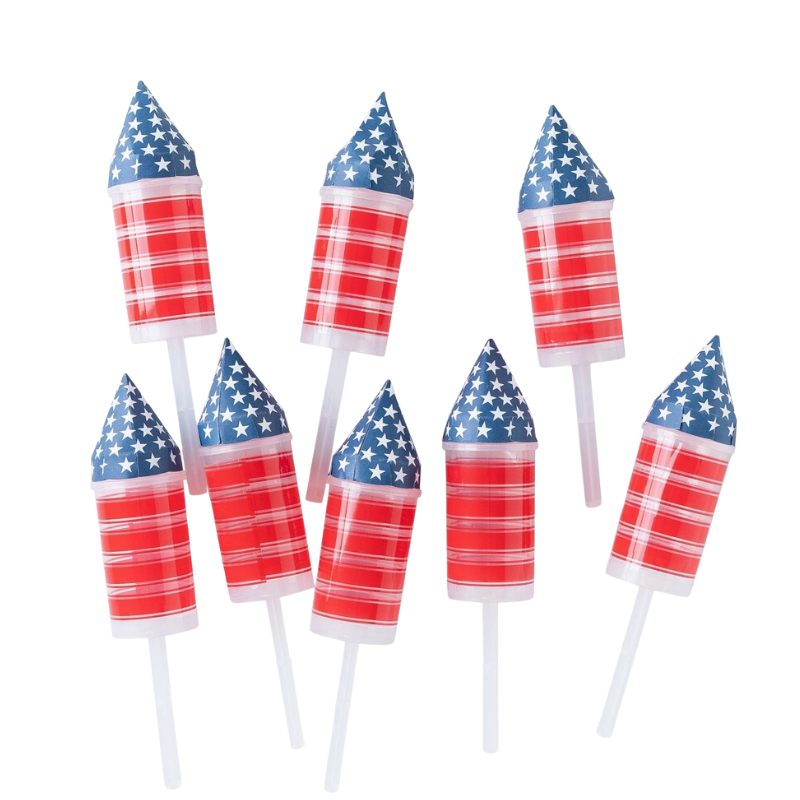 Red white and blue rocket treat poppers