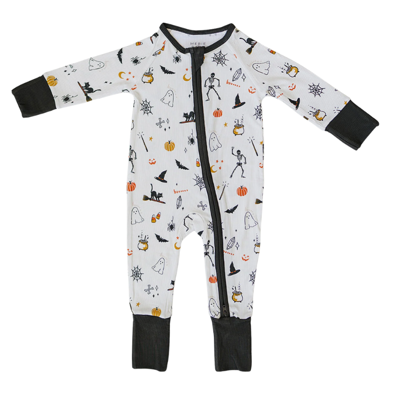 Mebie Baby - Halloween Bamboo Zipper Romper in White