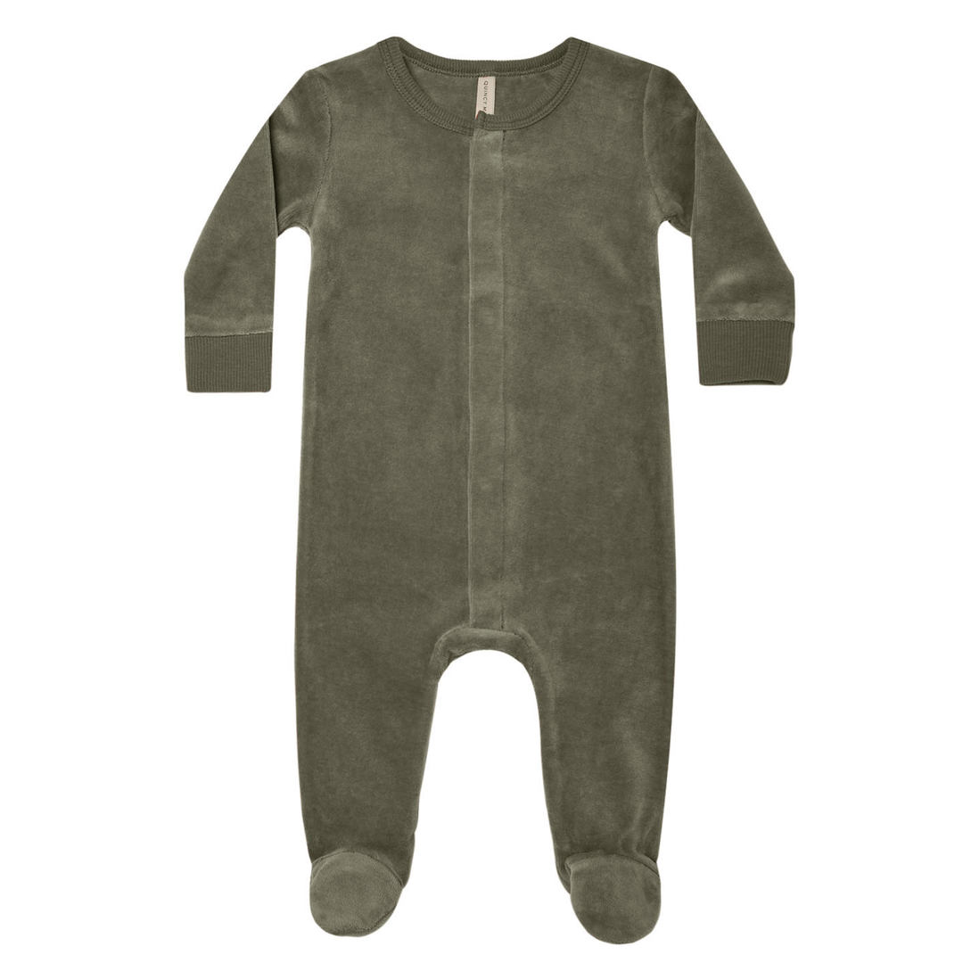 Quincy Mae velour snap footie