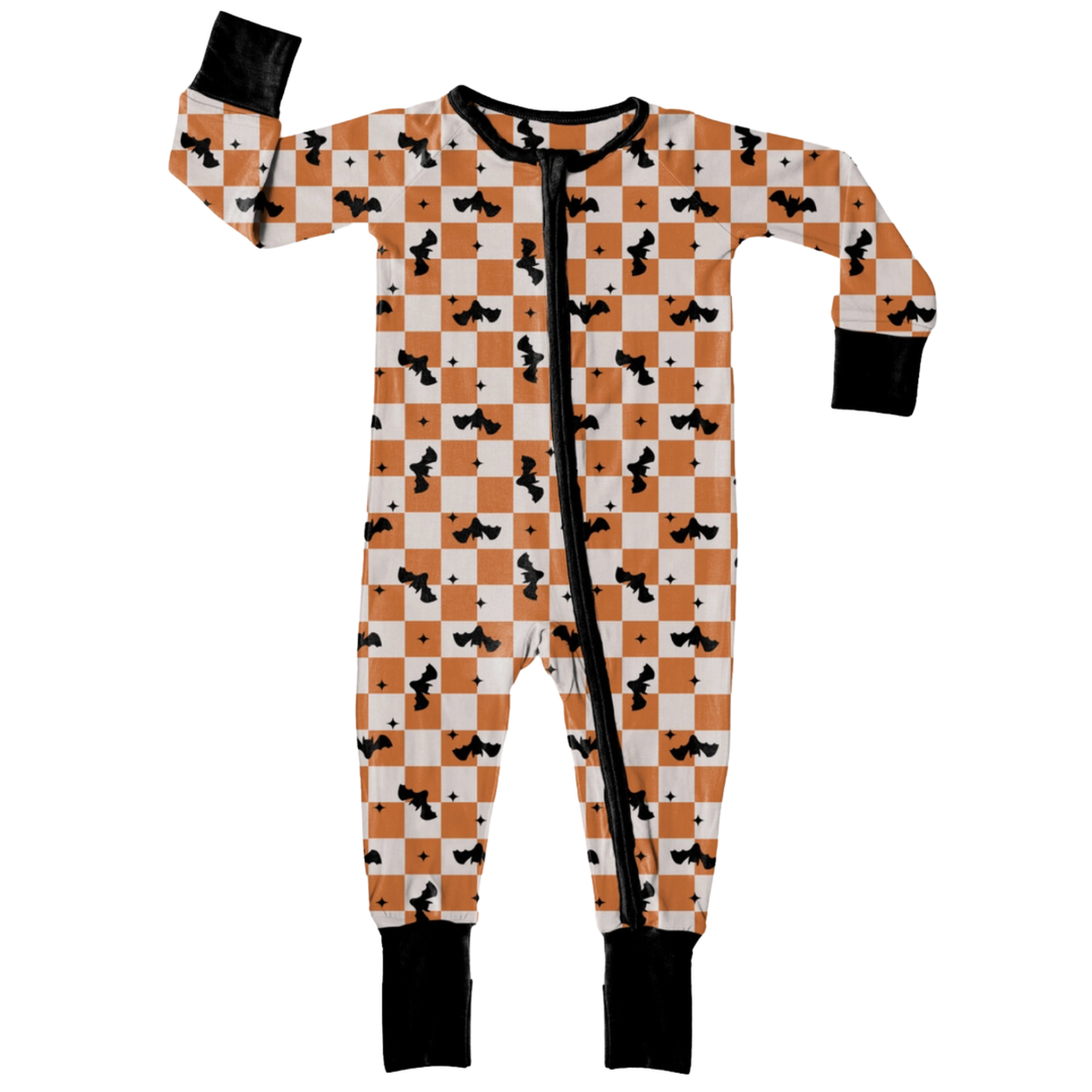 Sunshine Luckies - Halloween Bats Baby Zippy in Orange/White (0-3mo)