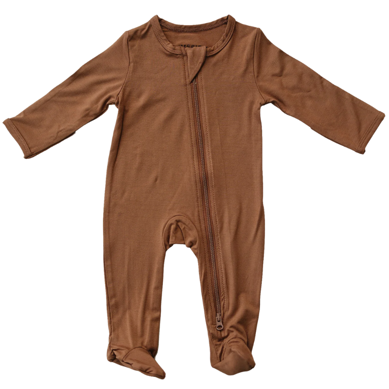 Mebie Baby - Bamboo Zipper Footie in Rust