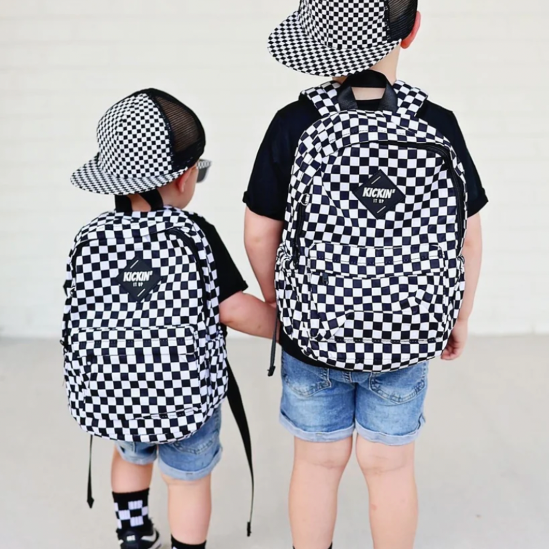 Kickin It Up Checkered Backpack Black & White