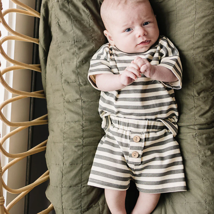 Mebie Baby - Short Set in Charcoal Stripes (6-12mo and 3T)