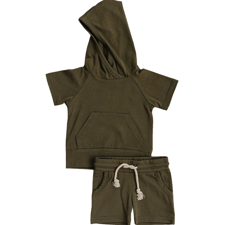 Mebie Baby - Hooded Tee and Shorts Set in Olive (4T)