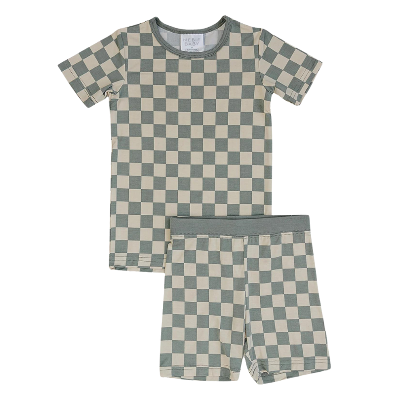 Mebie Baby - Bamboo Two-Piece Shorts Set in Light Green Check (3T)