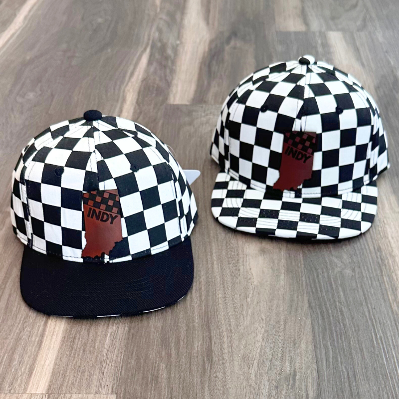 Left Grain - INDY Checkers Leather Patch on Checkered Hat
