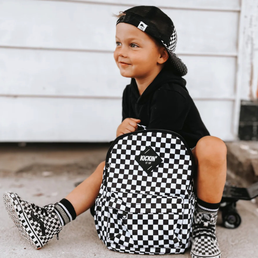 Kickin It Up - Checkered Backpack in Black & White - Two Sizes