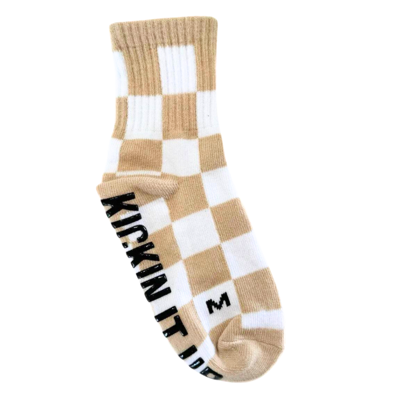 Kickin It Up Socks - All-Over Checks in Beige and White