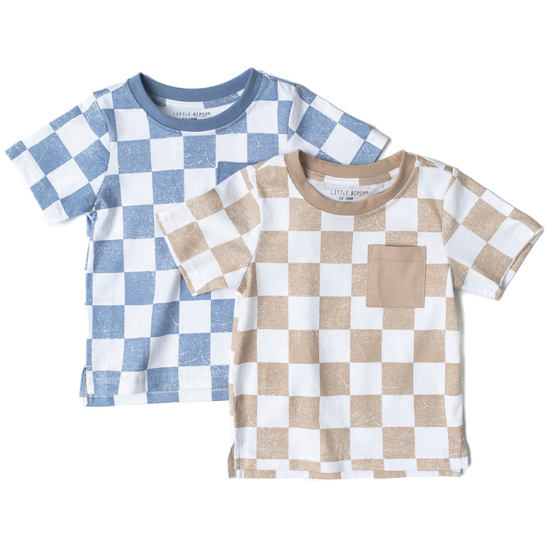 Little Bipsy - Checkered Tee in Sky Blue (2/3, 4/5, 8)