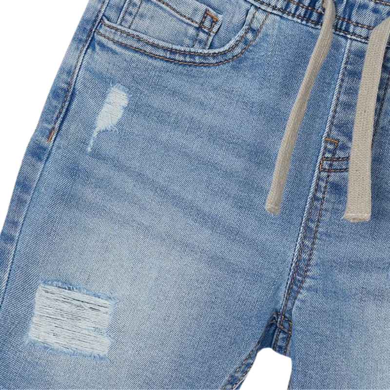 Mayoral - Drawstring Distressed Denim Shorts in Light Blue