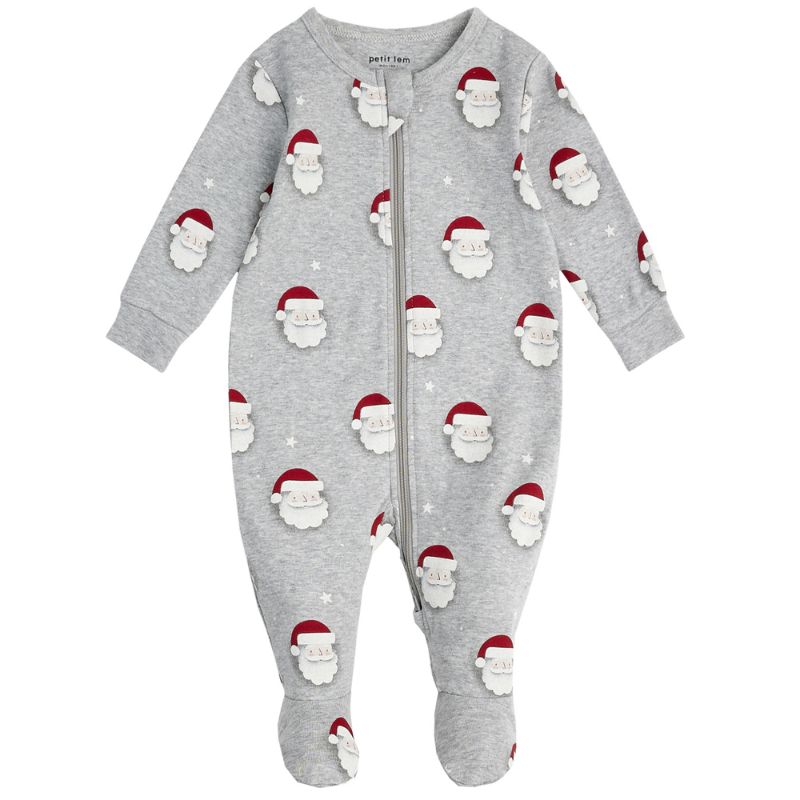 Petit Lem - Happy Santas Baby Sleeper in Off-White (NB and 6mo)