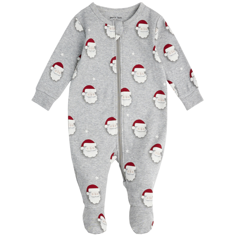 Petit Lem - Happy Santas Baby Sleeper in Off-White