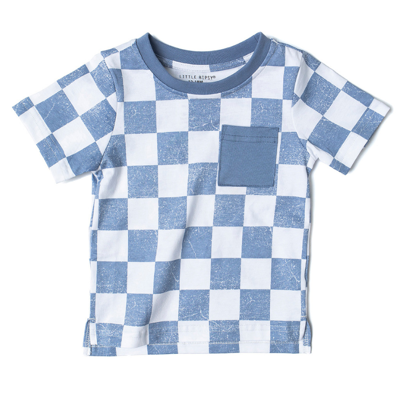 Little Bipsy checkered pocket tee in Sky Blue