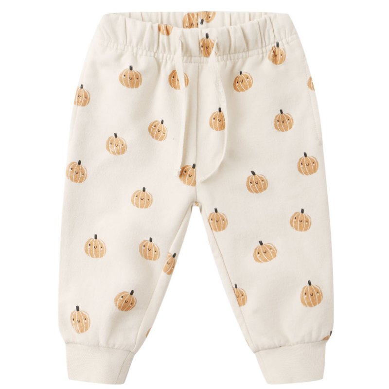Quincy Mae - Relaxed Fleece Smiley Pumpkins Sweatpants in Natural