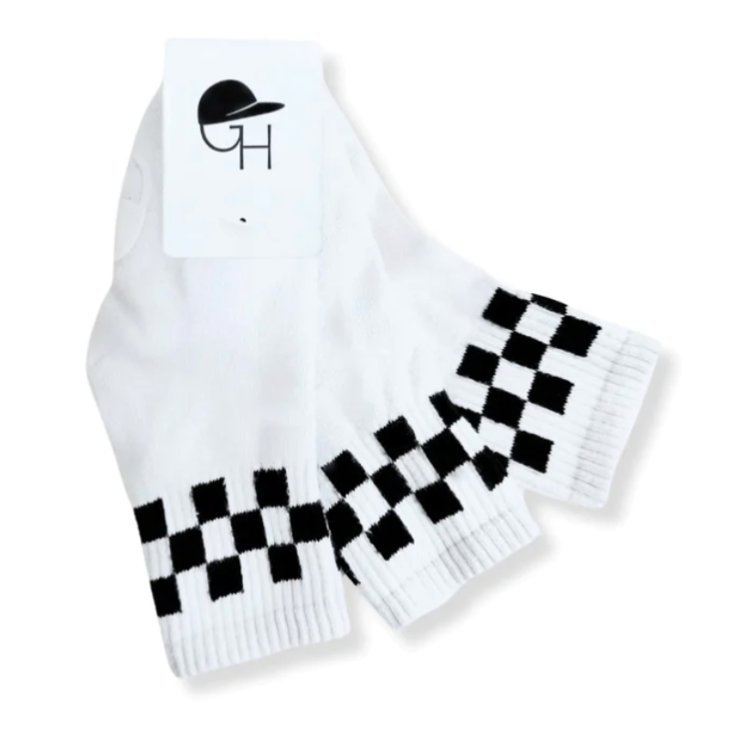 George Hats - Checkered Crew Socks in White - 3-Pack