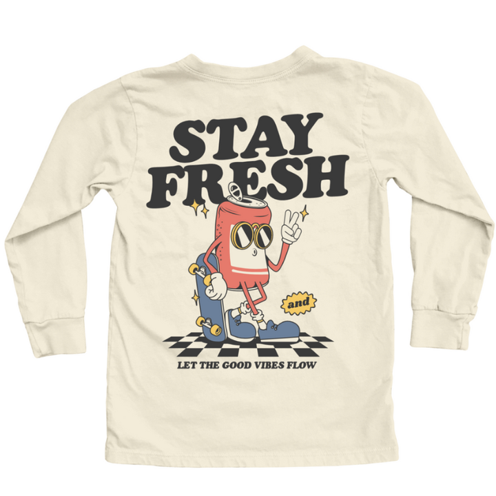 Tiny Whales - 'Stay Fresh' LS Tee in Natural (front/back graphic)