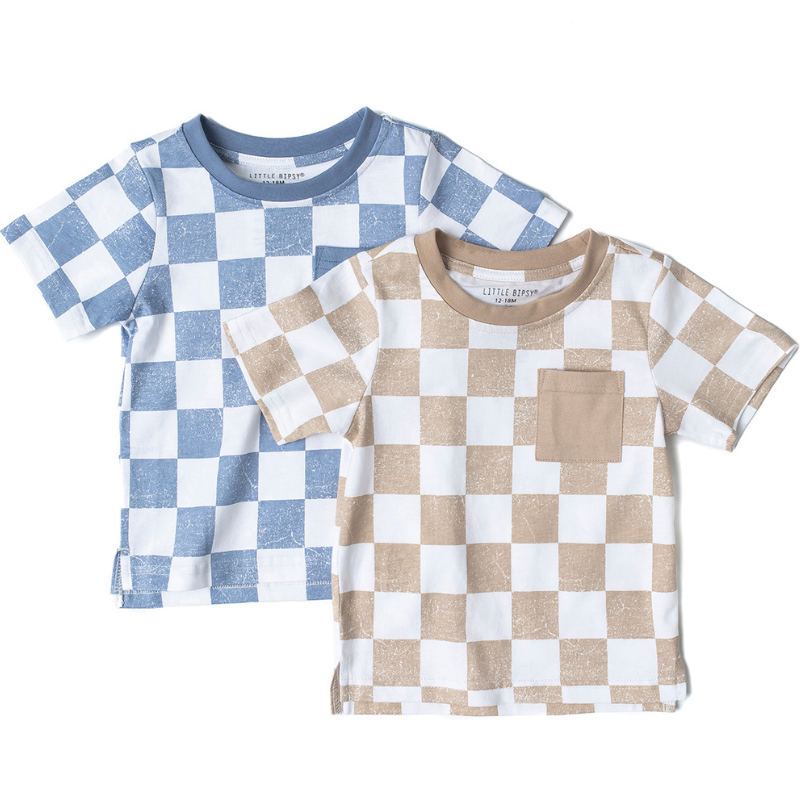 Little Bipsy - Checkered Tee in Sky Blue (2/3, 4/5)