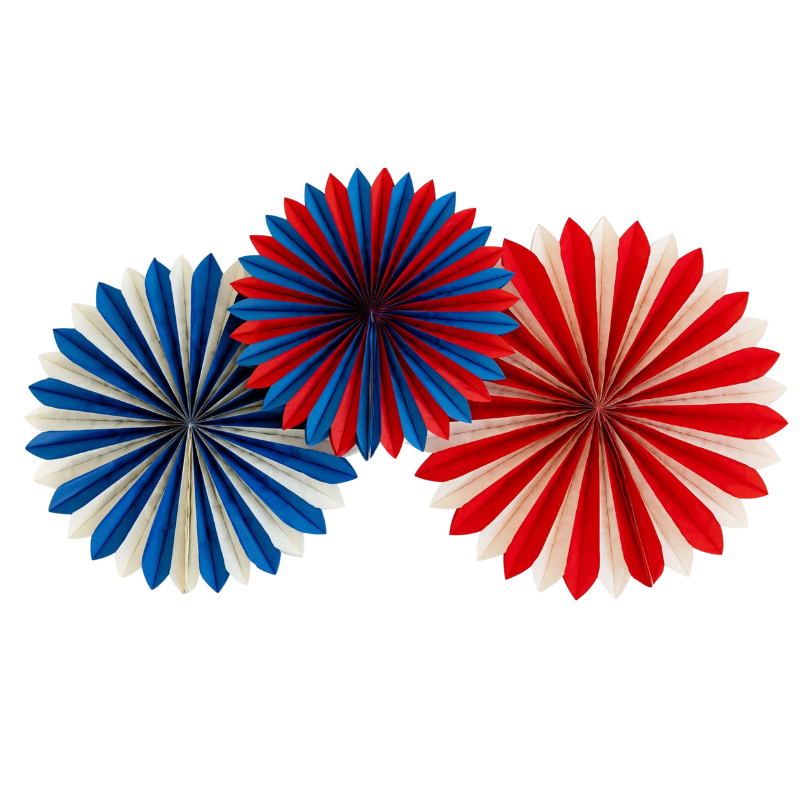 red white and blue tissue party fans