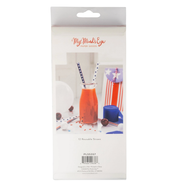 Classic Stars and Stripes Reusable Straws - Set of 12