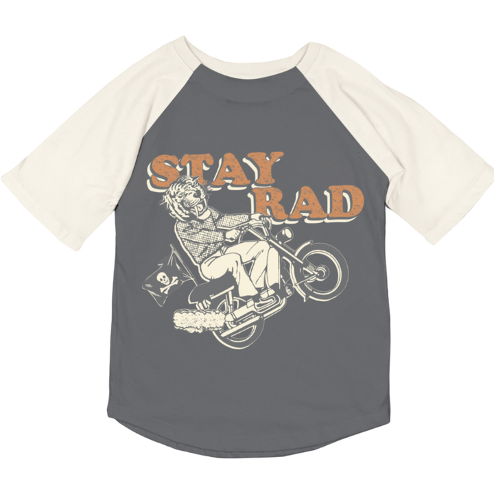 Tiny Whales - Stay Rad Short Sleeve Raglan Tee (front/back graphic) in Vintage Black