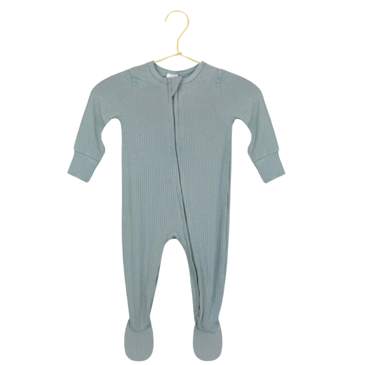Lou Lou & Co - Ford Ribbed Zipper Footies in Light Blue