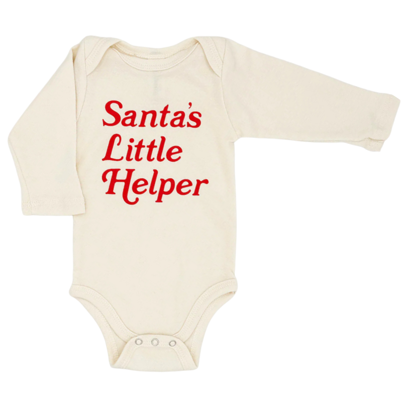 Gladfolk - Santa's Little Helper Long Sleeve Infant Onesie in Cream