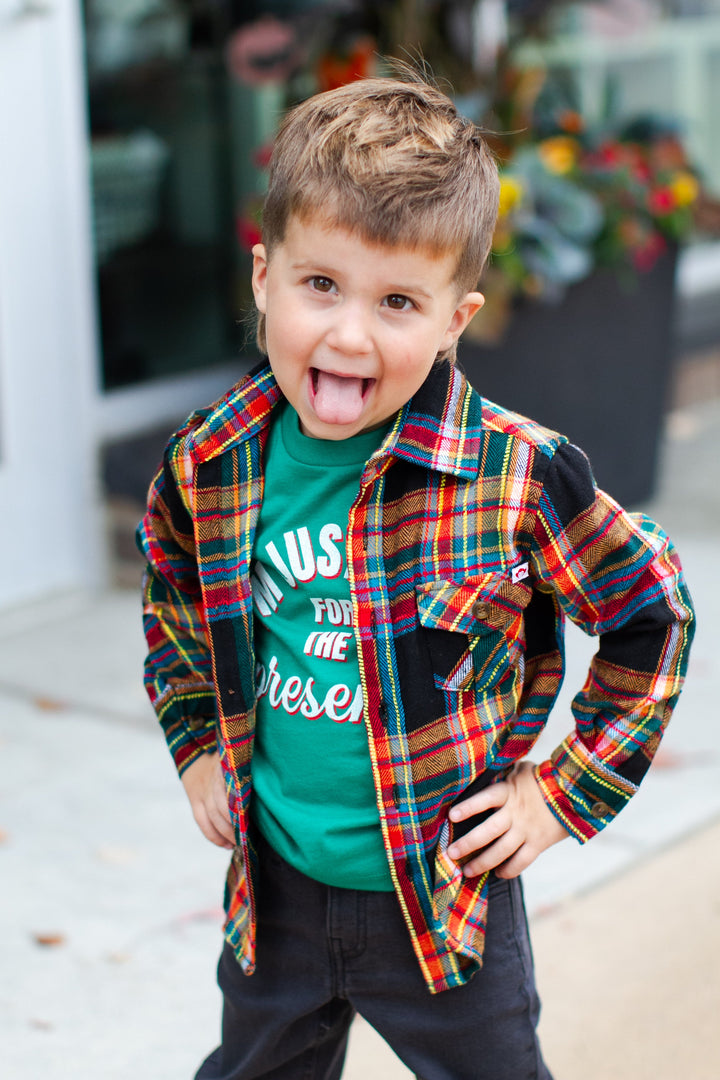 Boys Christmas plaid button up flannel shirt