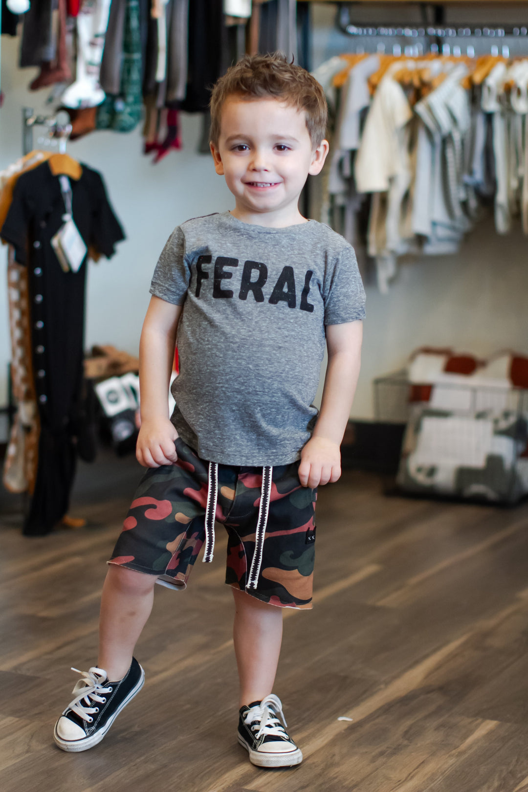 Boys FERAL tee in heather grey