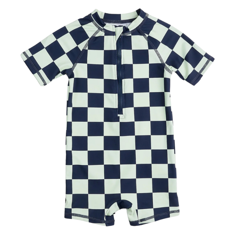 Miles - Baby Checkers Swim One-Piece in Navy and Mint