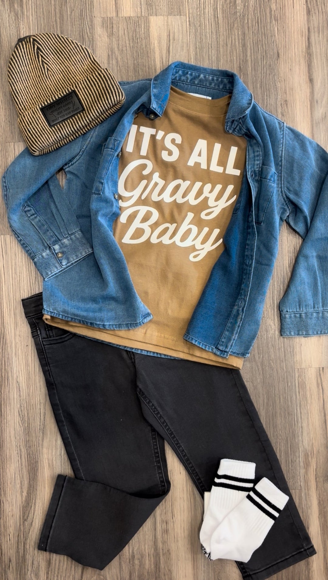 The Wishing Elephant -  It's All Gravy Baby Tee in Light Brown