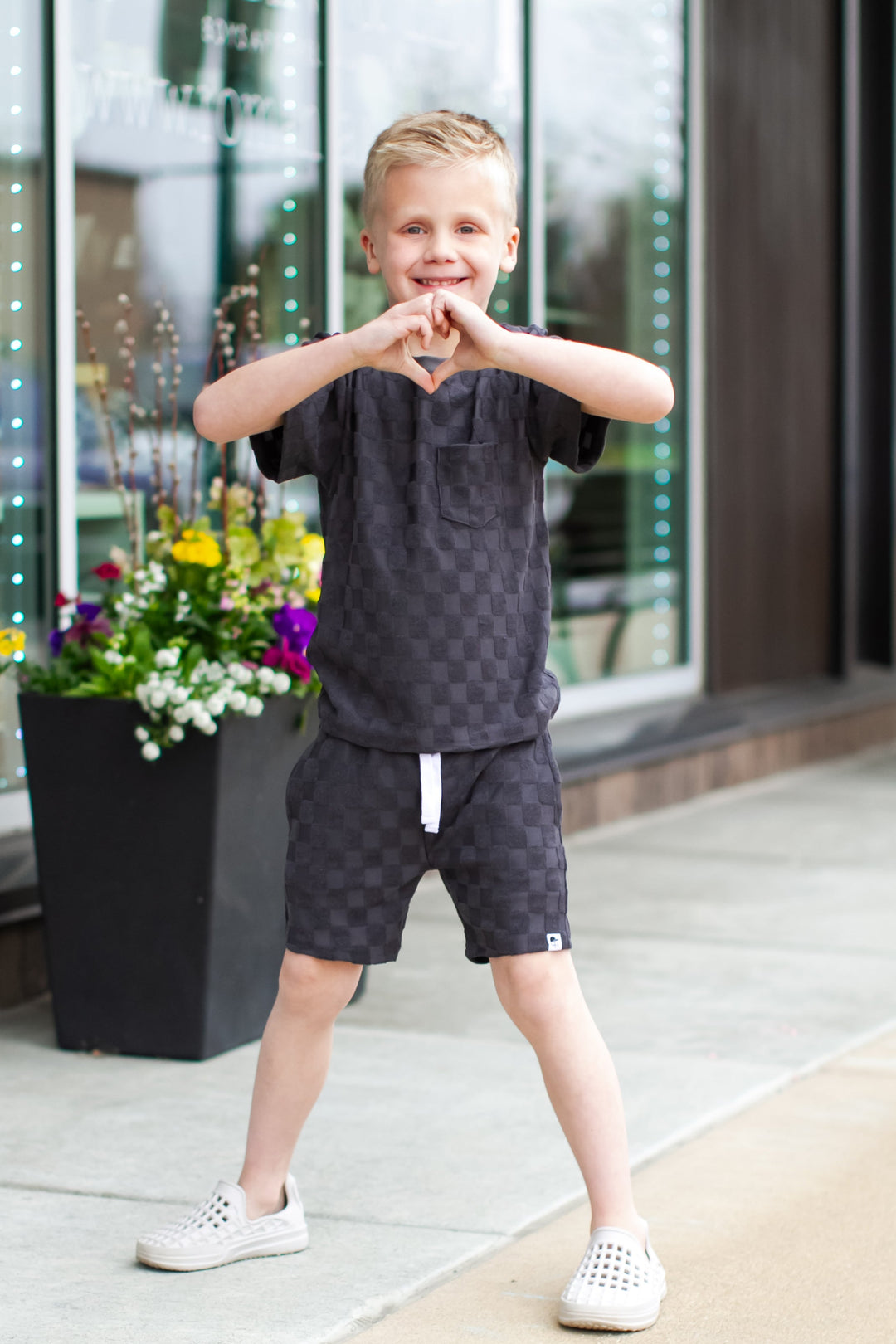 George Hats - Check Terry Shorts in Charcoal (12-18mo and 7/8)