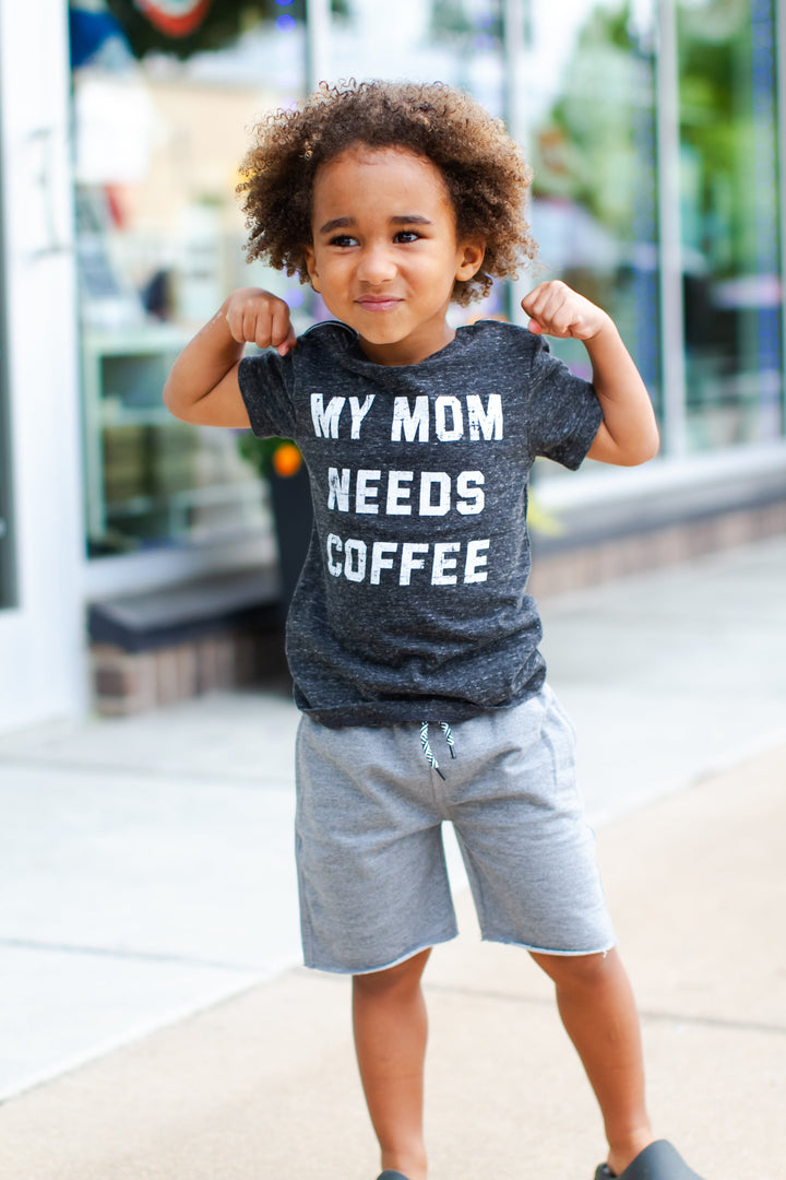 SILAS - My Mom Needs Coffee Tee in Charcoal