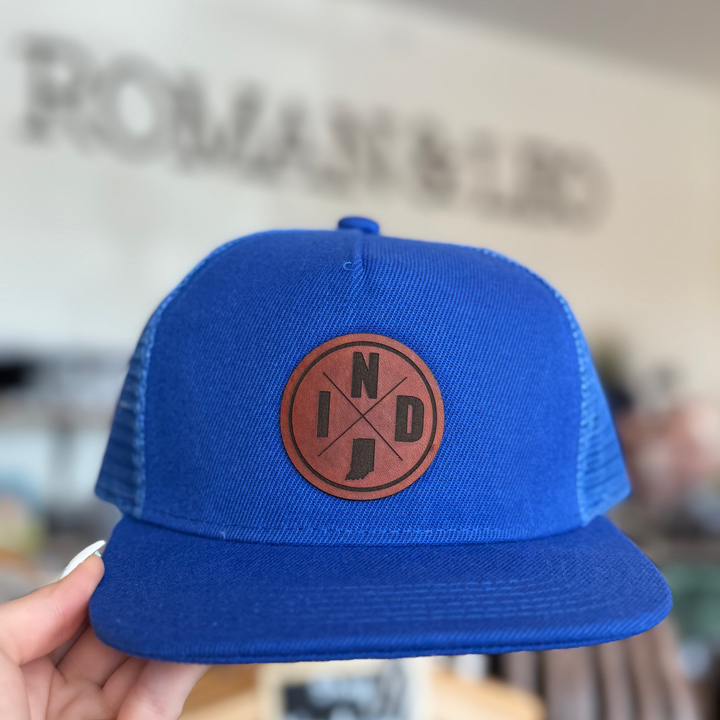 IND kids snapback hat in royal blue