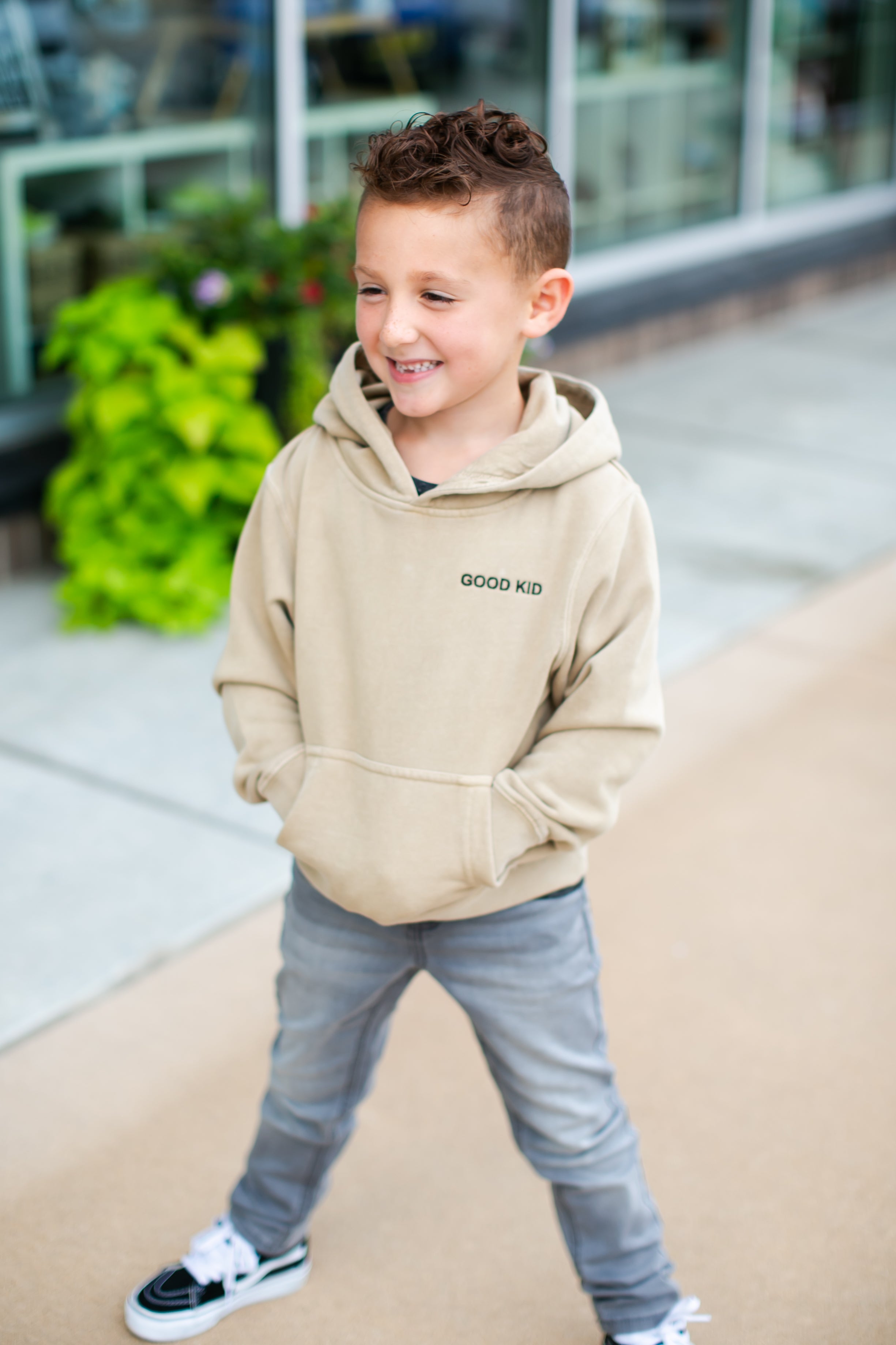 Roman Leo Boys GOOD KID Pigment Dyed Hoodie in Sand L 14 16