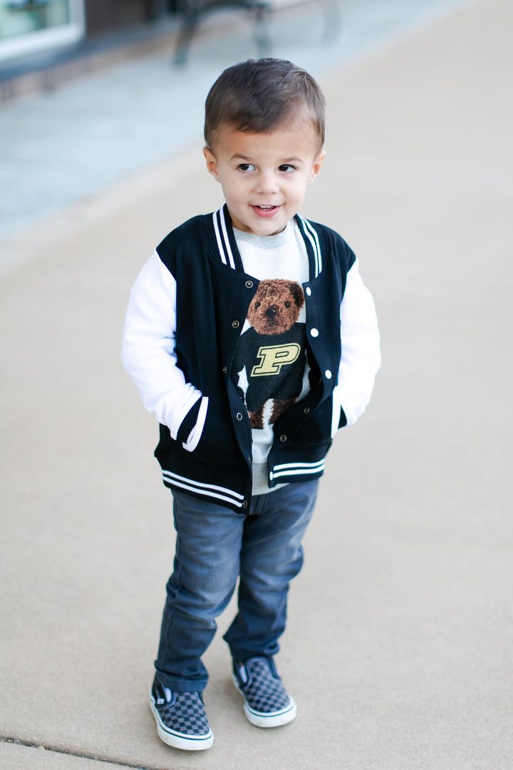 Purdue University Kids Varsity Jacket in Black
