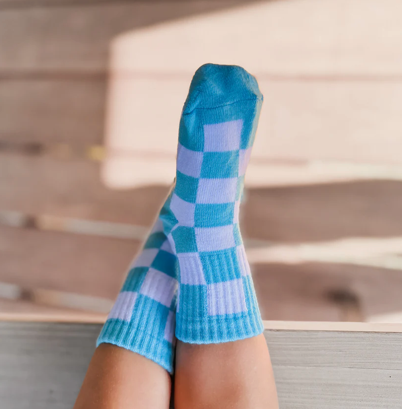 Kickin It Up Socks - blue and white checks