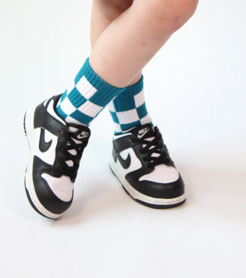 Kickin It Up Socks teal checkered socks