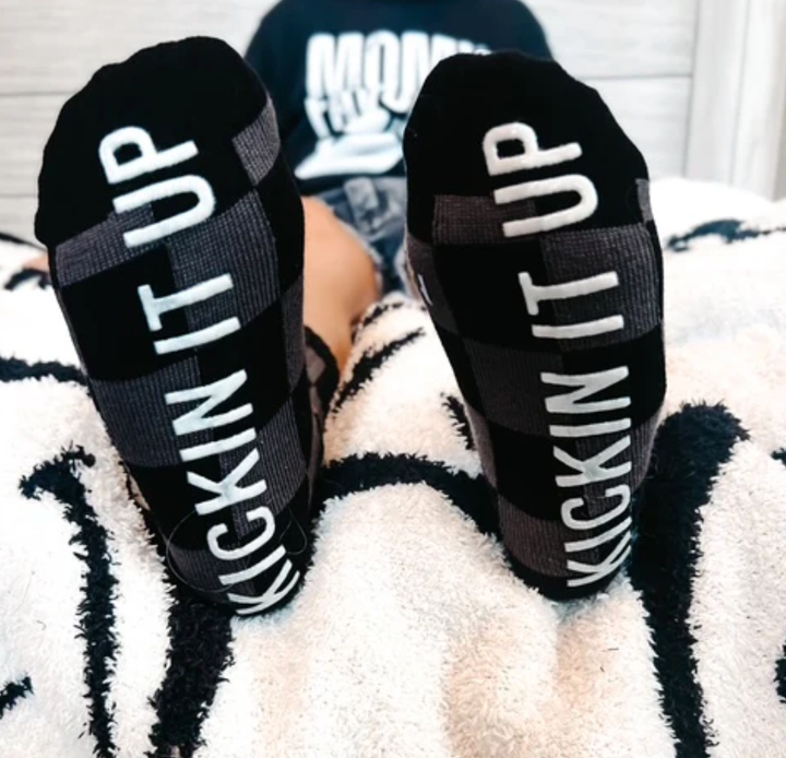 Kickin It Up kids socks black and charcoal checks