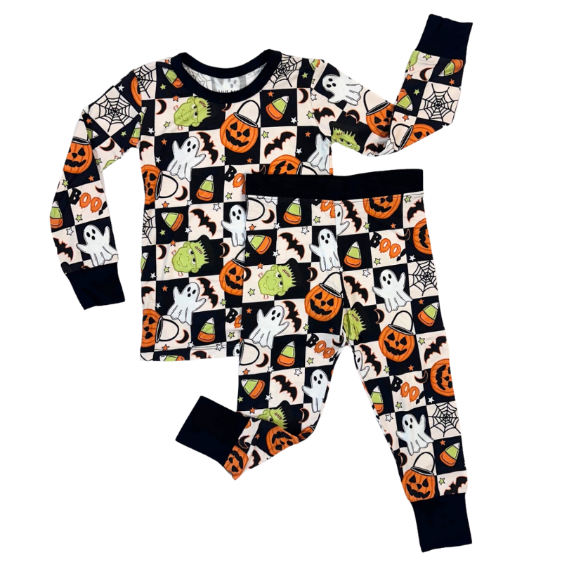 Kids pumpkin ghost frankenstein pajamas